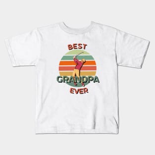 Best Grandpa Ever Golfing Grandad Retro Sunset Kids T-Shirt